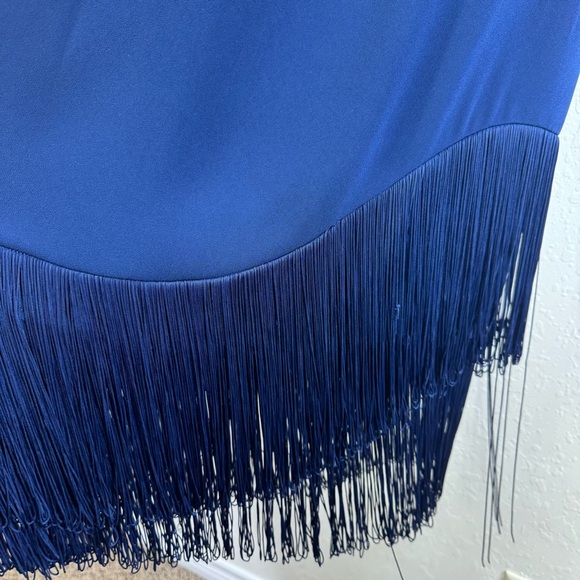 Trina Turk Alana navy‎ swing size 6 mock pleat Elegant Navy Fringe Dress nwt - Picture 8 of 14